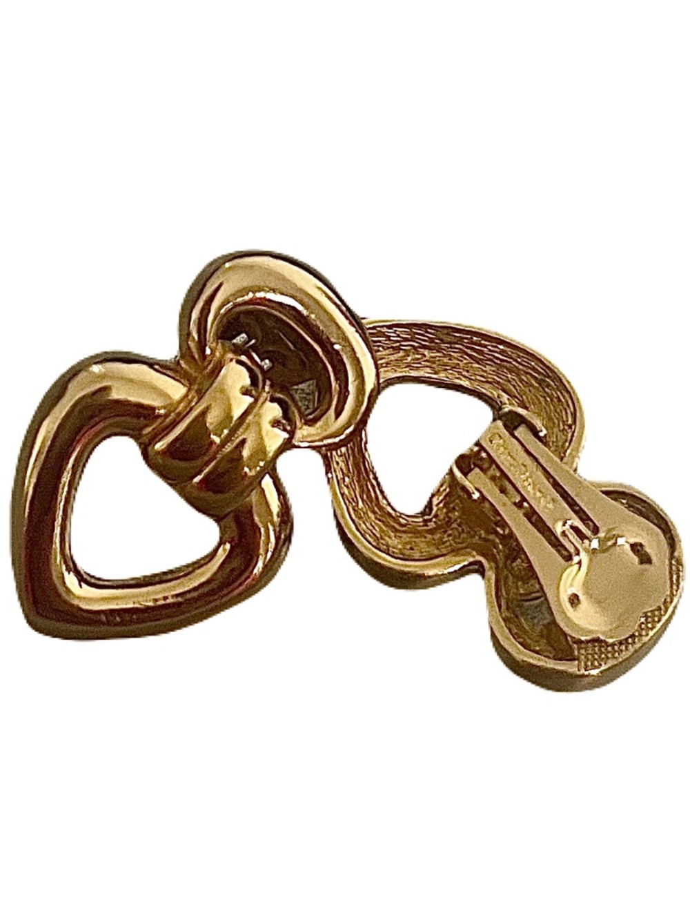 Vintage Christian Dior Gold Tone Heart Link Clip-On Earrings with COA